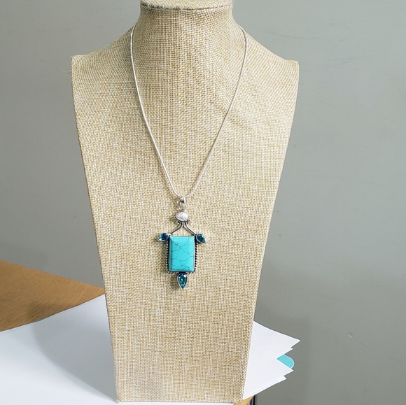 Turquoise necklace, 925 silver turquoise blue topaz pendant necklace - Picture 3 of 14